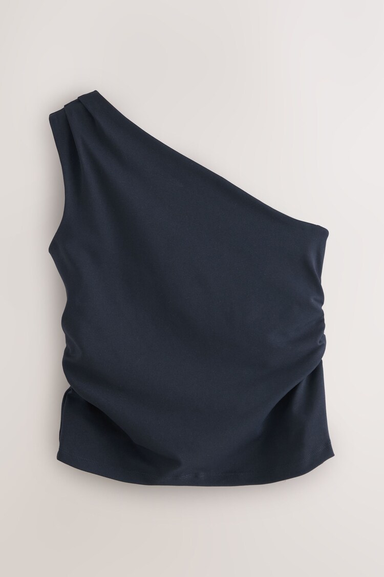 Navy One Shoulder Ruched Top - Image 1 of 1