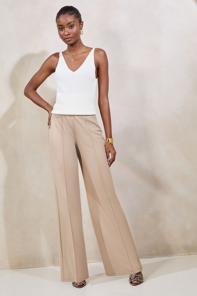 Lipsy Neutral High Waist Wide Leg Tailored Trousers - Image 1 of 1 Lipsy Neutral High Waist Wide Leg Tailored Trousers - Image 1 of 1