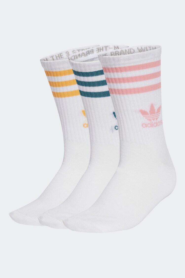 adidas Originals White/Green Mid Cut Crew Socks 3 Pack - Image 1 of 1