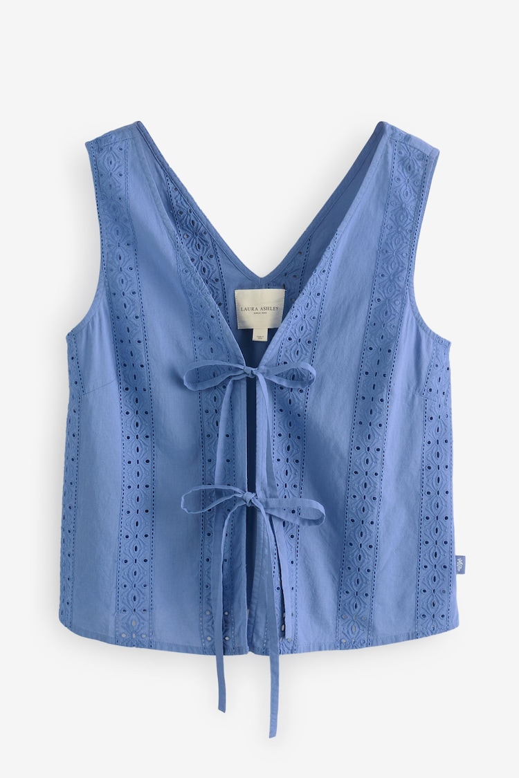 Blau - Laura Ashley Strandtop aus 100 % Baumwolle mit Schnürung vorne und Lochstickerei - Image 1 of 1