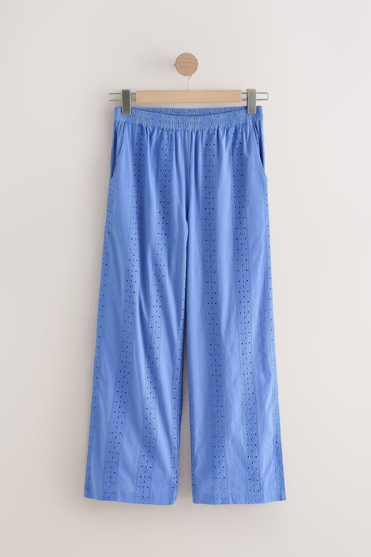 Laura Ashley Blue 100% Cotton Broderie Beach Trousers - Image 1 of 1