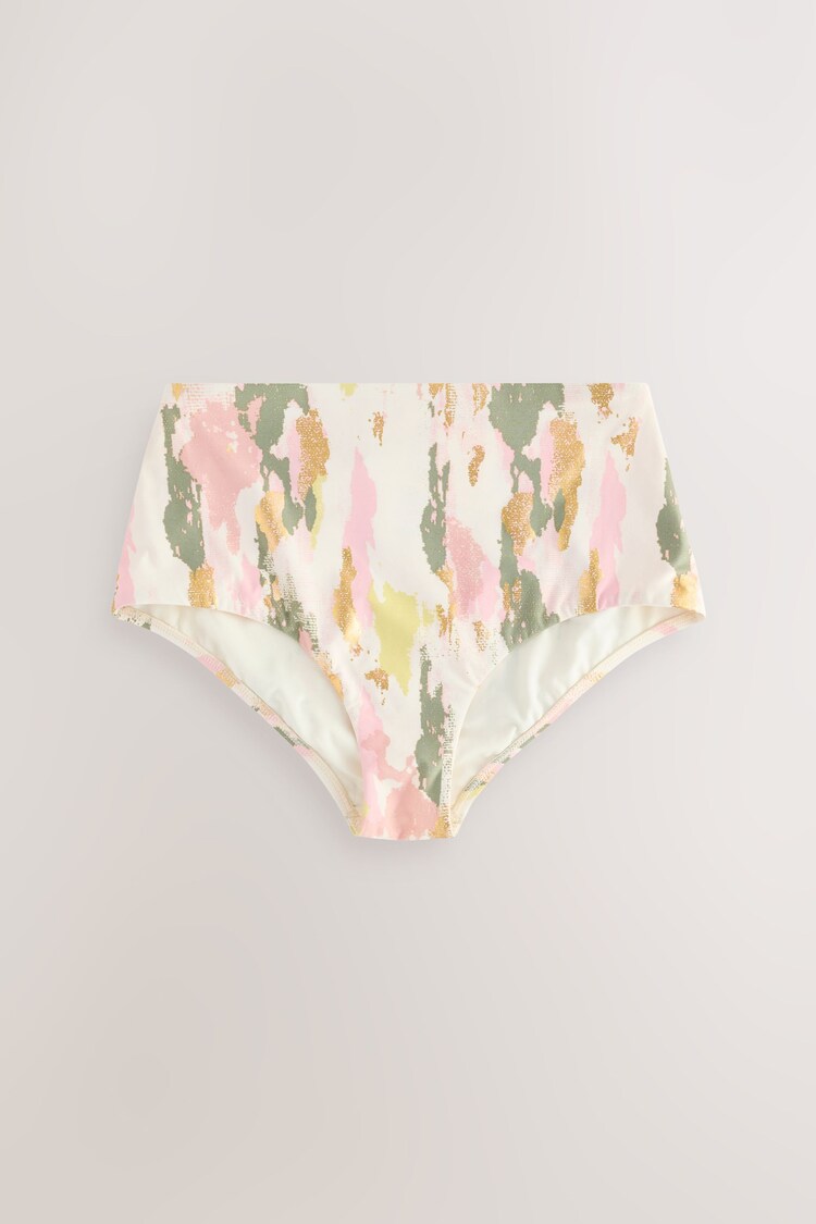 Khaki/Cream High Waist Print Bikini Bottoms - Image 1 of 1