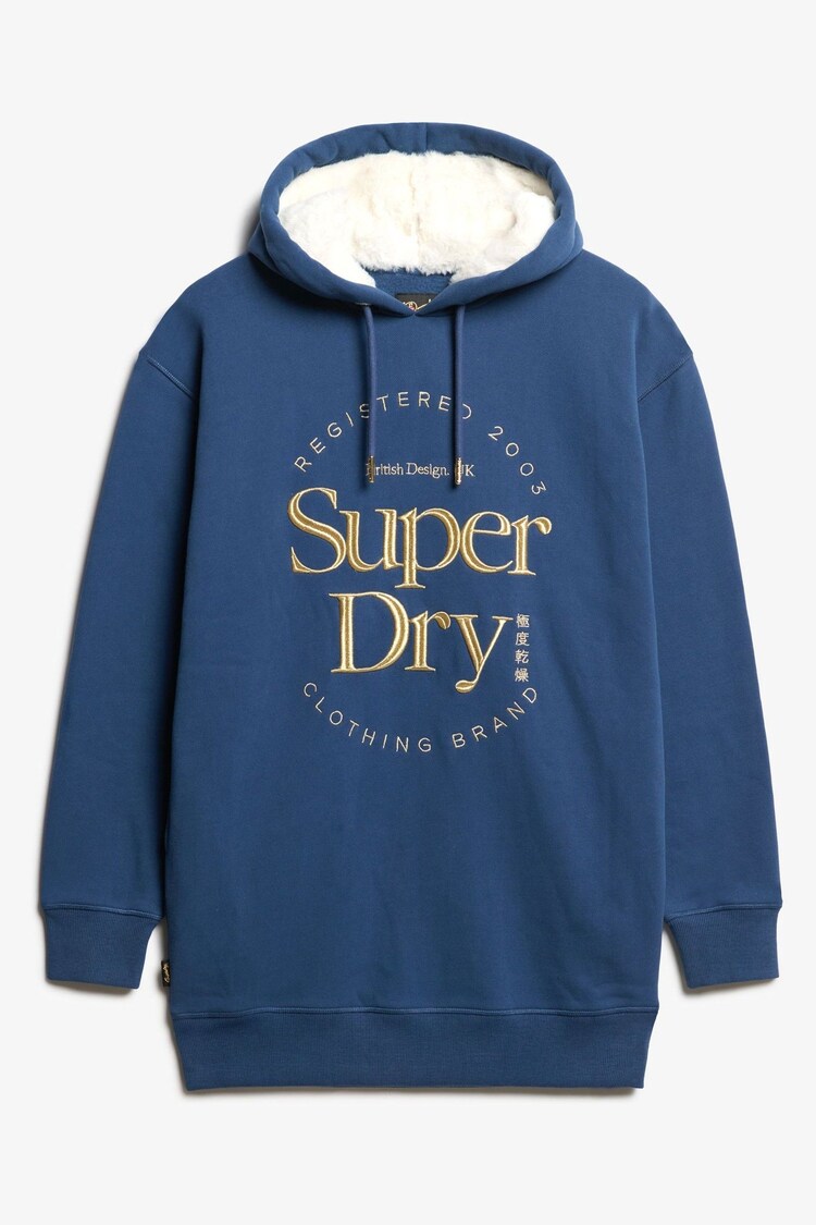 Superdry Blue Luxe Metallic Logo Hooded Dress - Image 1 of 1