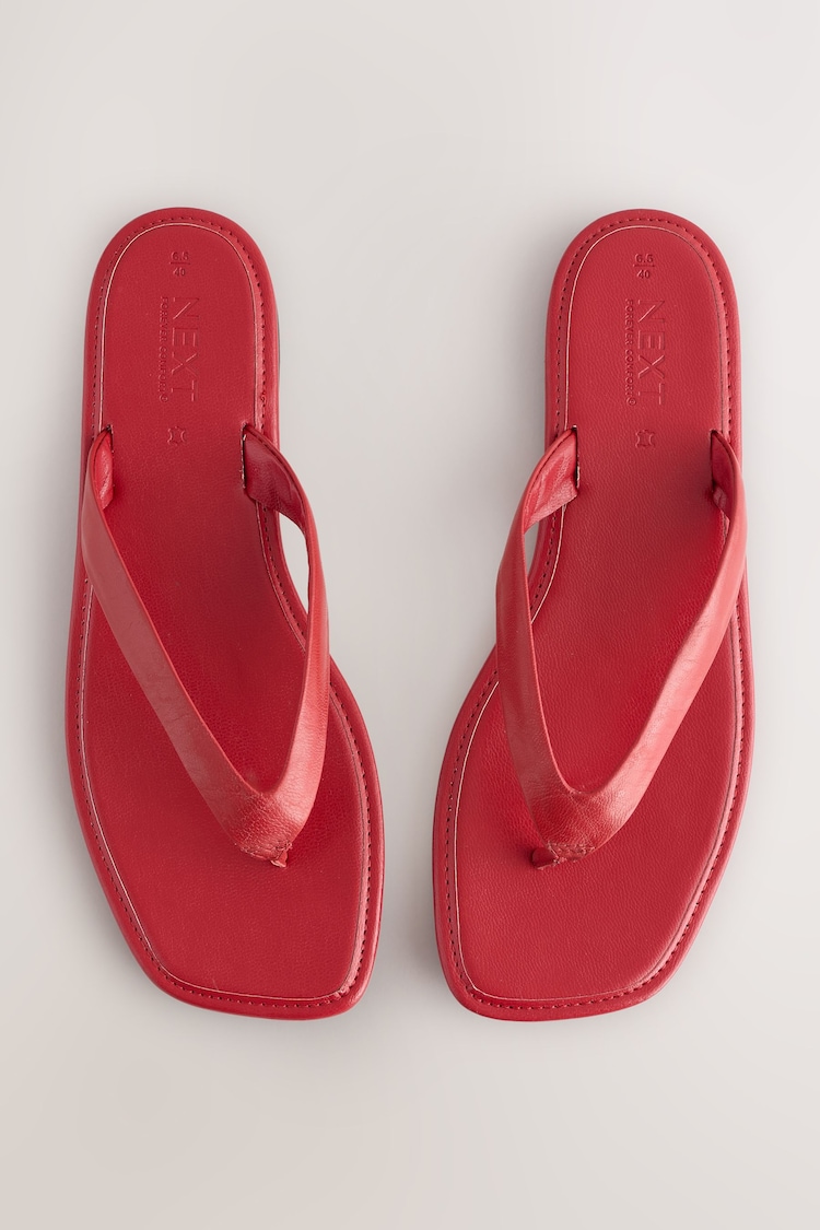 Red Leather Extra Wide Fit Forever Comfort® Square Toe Thong Sandals - Image 1 of 1