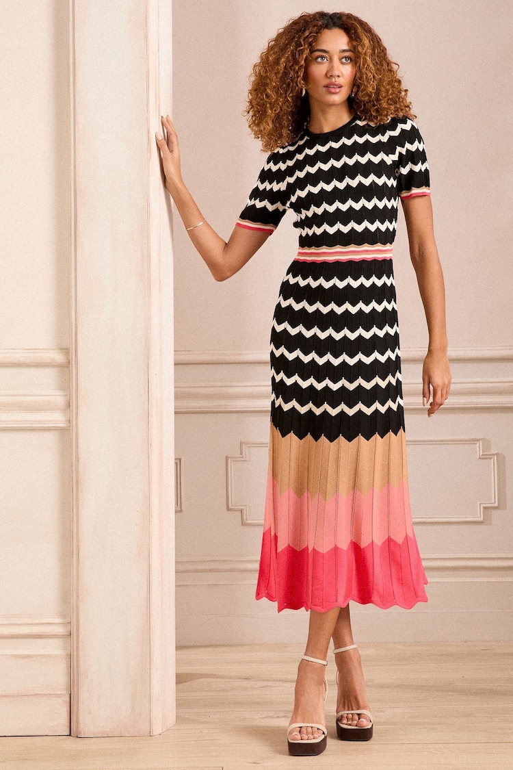 Love & Roses Multi Halter Neck Tie Waist Midi Dress - Image 1 of 1