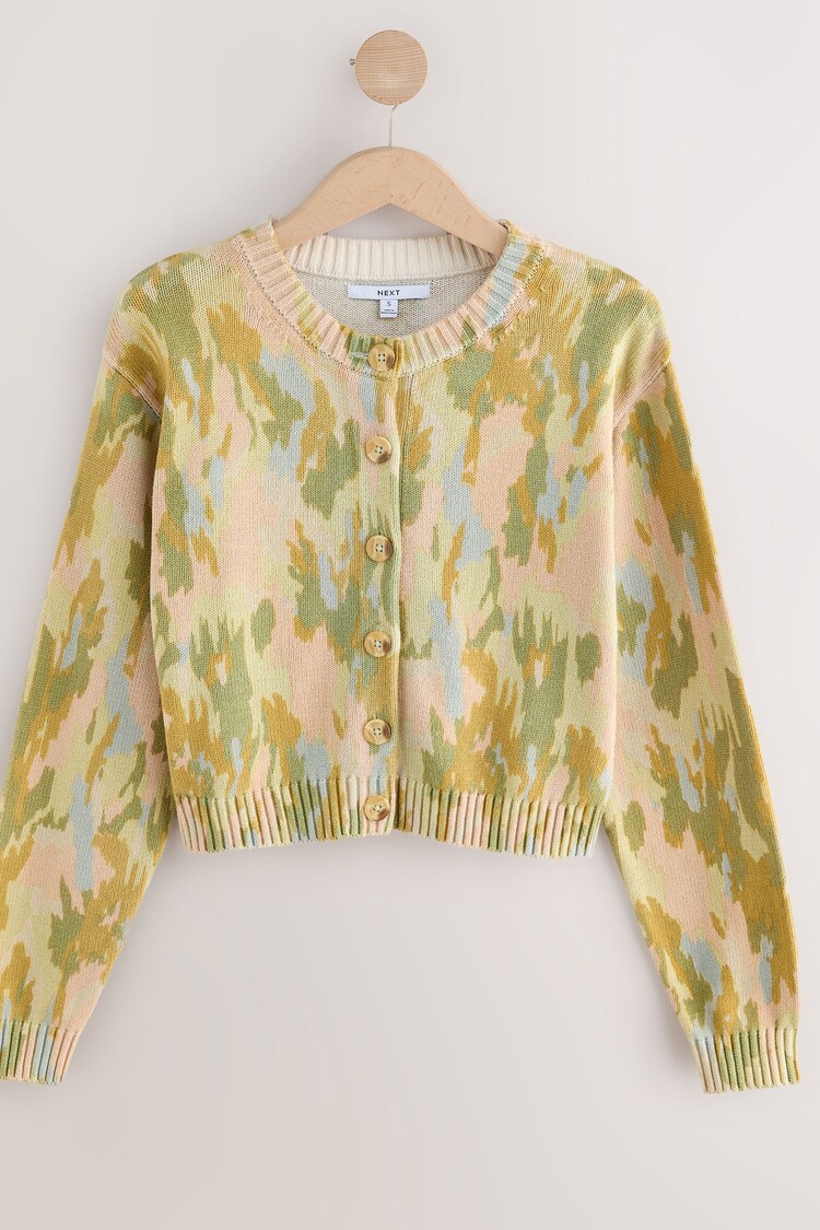 Zelena roza kamuflažna - 100% Cotton Washed Crew Neck Cardigan - Slika 1 iz 1