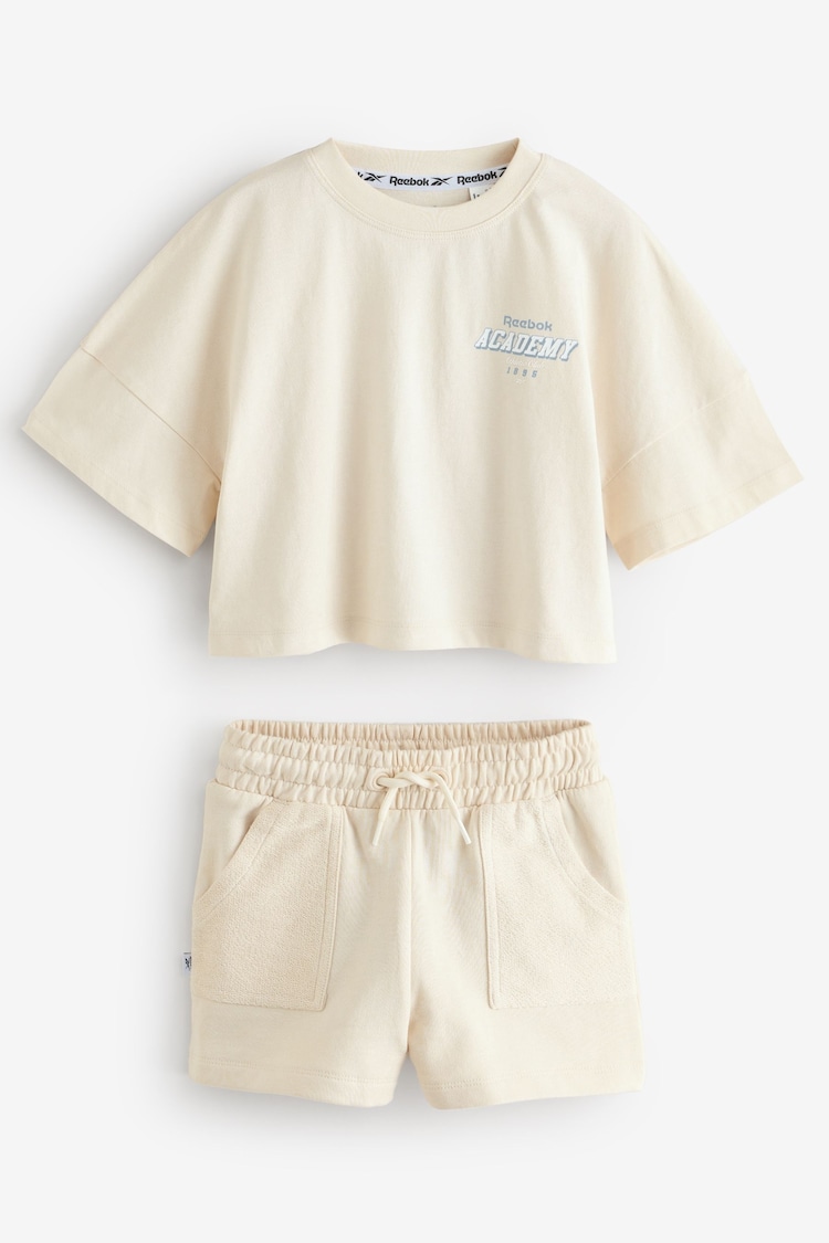 Reebok Girls Cream Graphic 100% Cotton T-Shirt and Short Set - Image 1 of 1