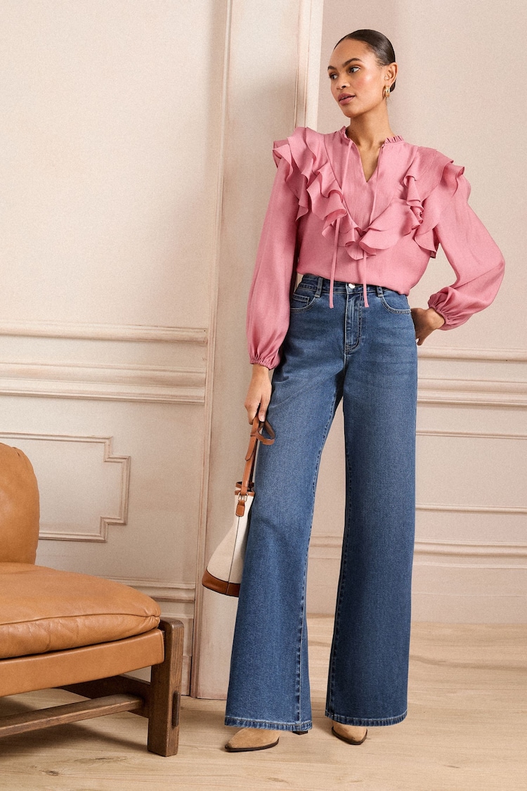 Love & Roses Mid Wash Petite Relaxed Wide Leg Jeans - Image 1 of 1