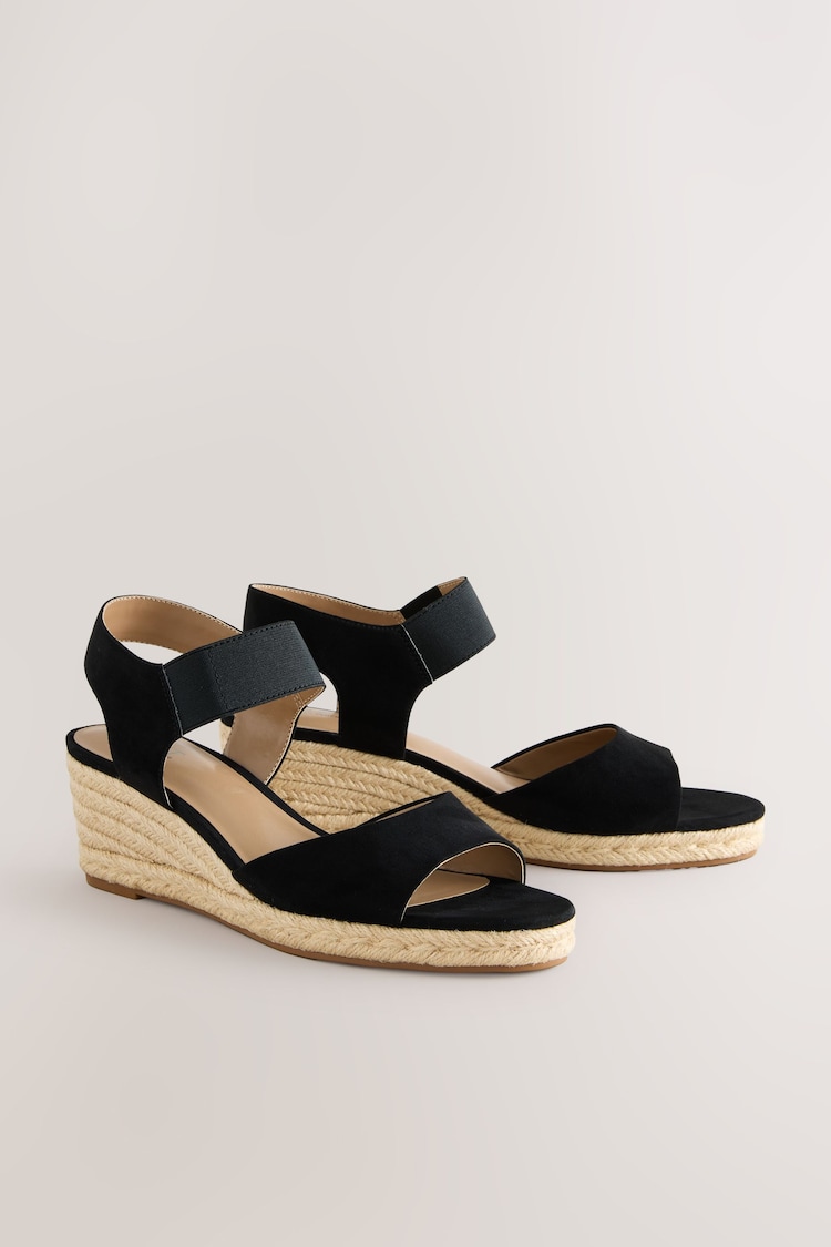Black Standard Fit Forever Comfort® Round Toe Elastic Strap Detail Wedges - Image 1 of 1