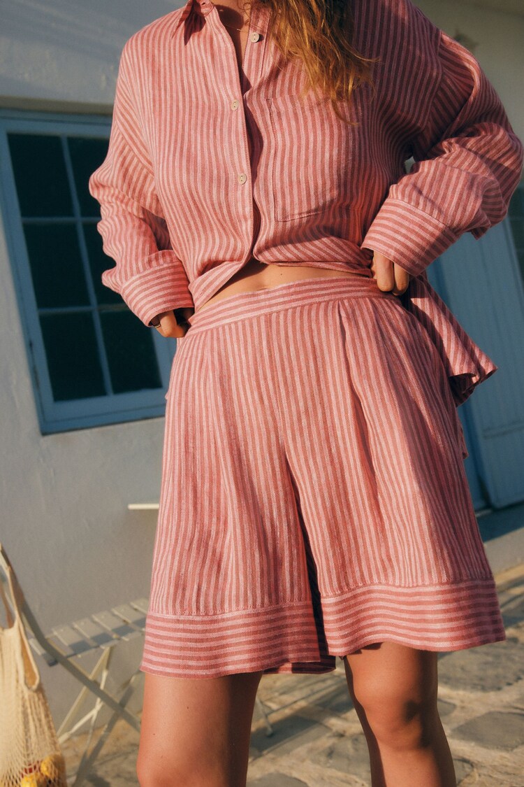 Bande rose - Short 100% lin - Image 1 of 1