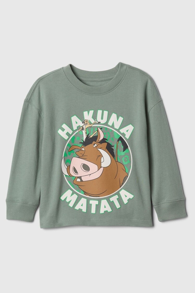 Gap Green Pumbaa & Timon Disney Lion King Graphic Long Sleeve T-Shirt (6mths-5yrs) - Image 1 of 1