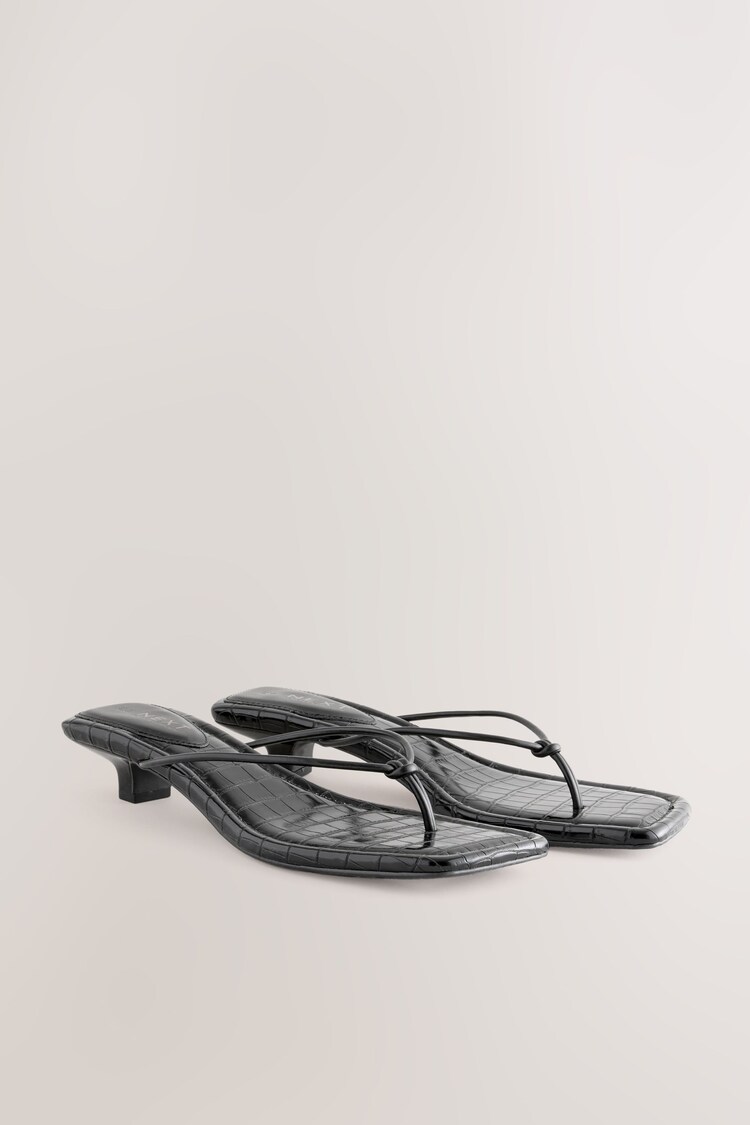 Черный - Forever Comfort® Square Toe Post Low Heels - Image 1 of 1