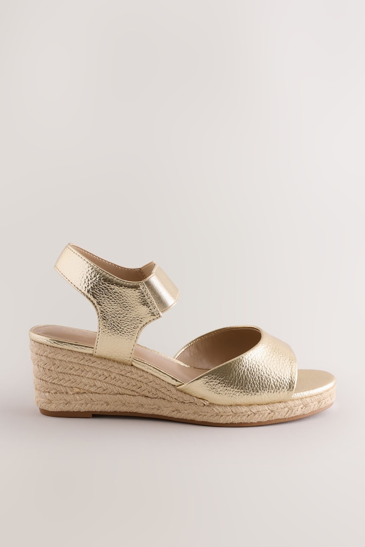 Gold Extra Wide Fit Forever Comfort® Round Toe Elastic Strap Detail Wedges - Image 1 of 1 Gold Extra Wide Fit Forever Comfort® Round Toe Elastic Strap Detail Wedges - Image 1 of 1