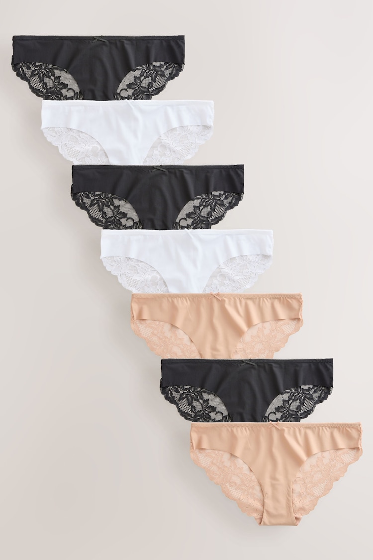 Noir/Blanc/Praline Nude - Lot de 7 culottes NVPL avec dos en dentelle - Image 1 de 1