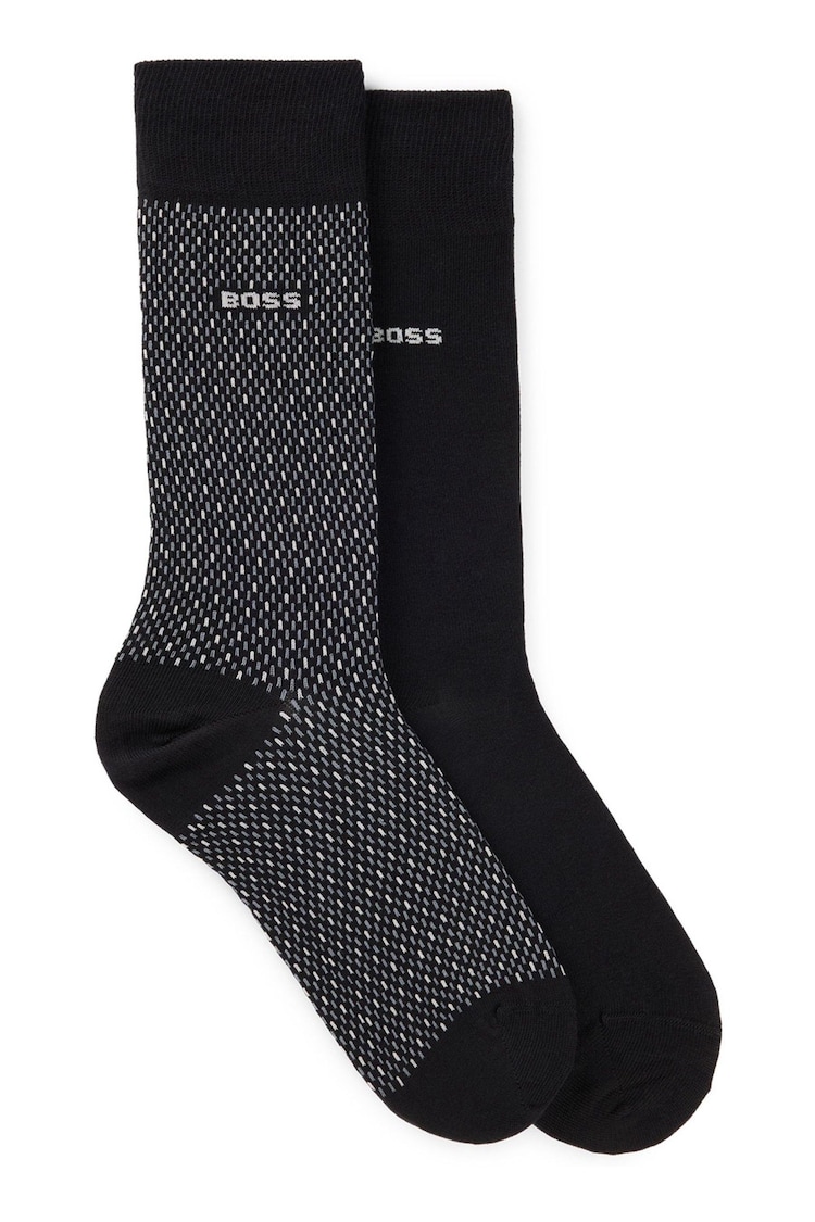 BOSS Black Patterned Regular Length 2 Pack Socks - Image 1 of 1 BOSS Black Patterned Regular Length 2 Pack Socks - Image 1 of 1