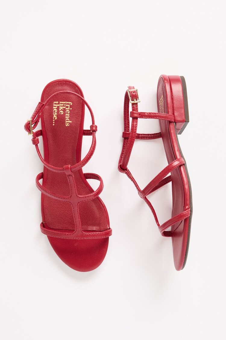 Friends Like These Red Low Block Heel Caged Faux Leather Sandals - Image 1 of 1