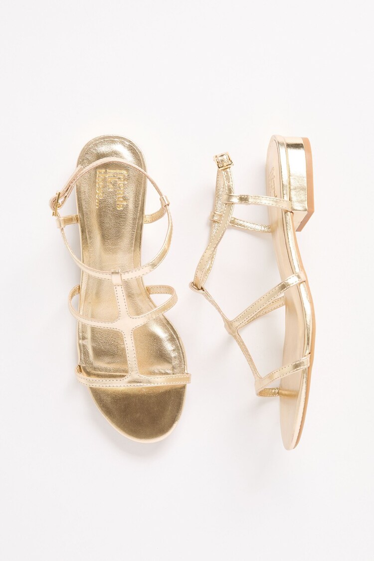 Friends Like These Gold Low Block Heel Caged Faux Leather Sandals - Image 1 of 1