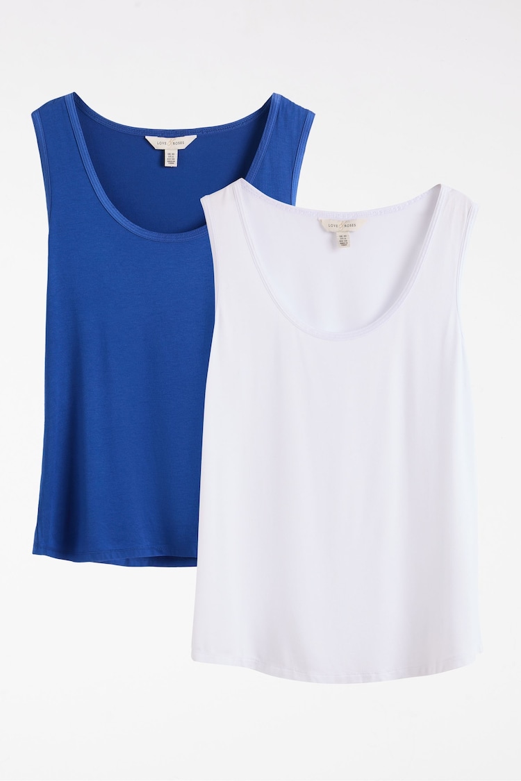 White and Cobalt Blue X2 - Love & Roses Scoop Neck Jersey Vest - Image 1 of 1