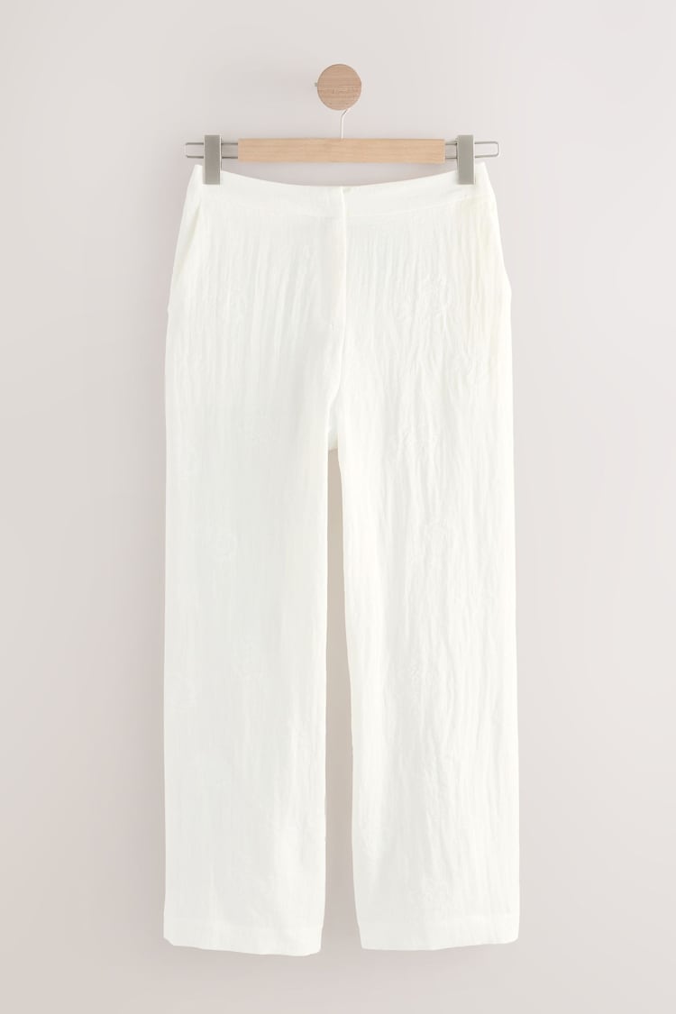 White Wide Leg Embroidered Trousers - Image 1 of 1