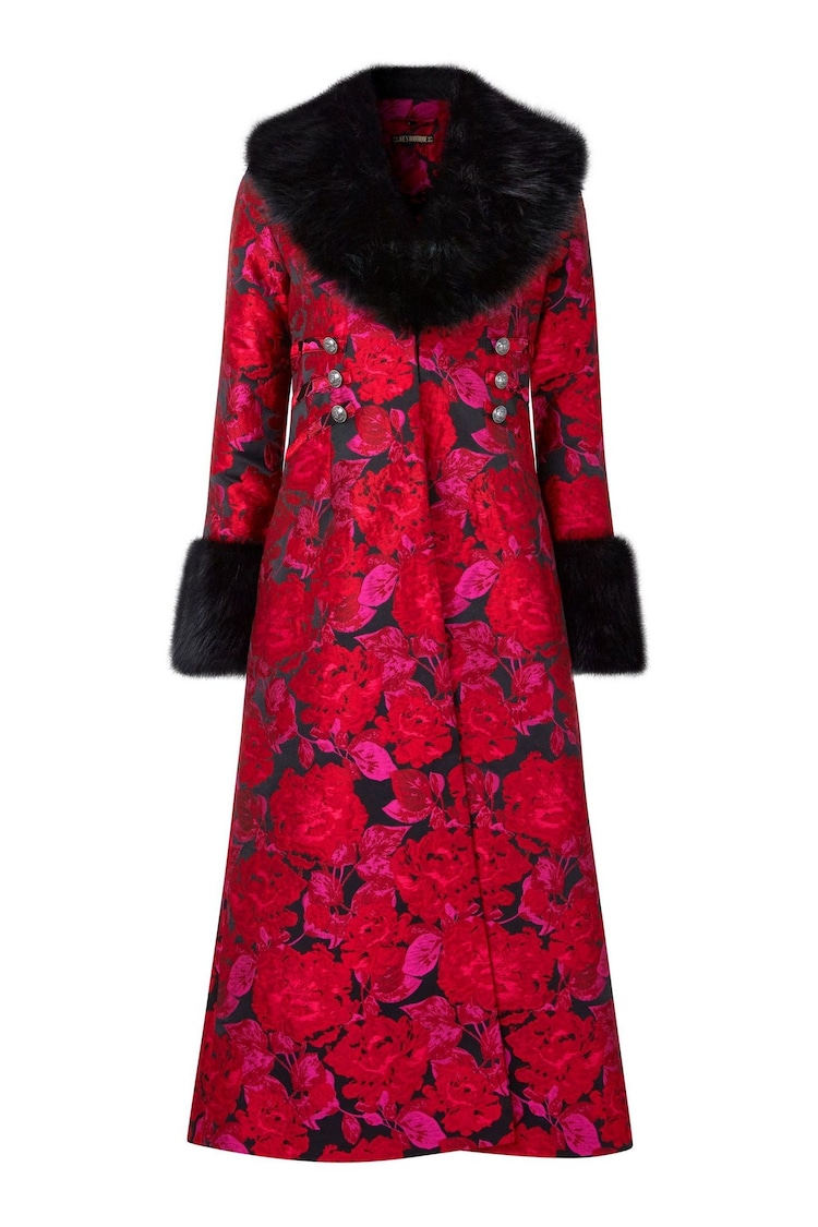 Joe Browns Aqua Red Petite Floral Velour Jersey Knee-Length  Wrap Coats - Image 1 of 1