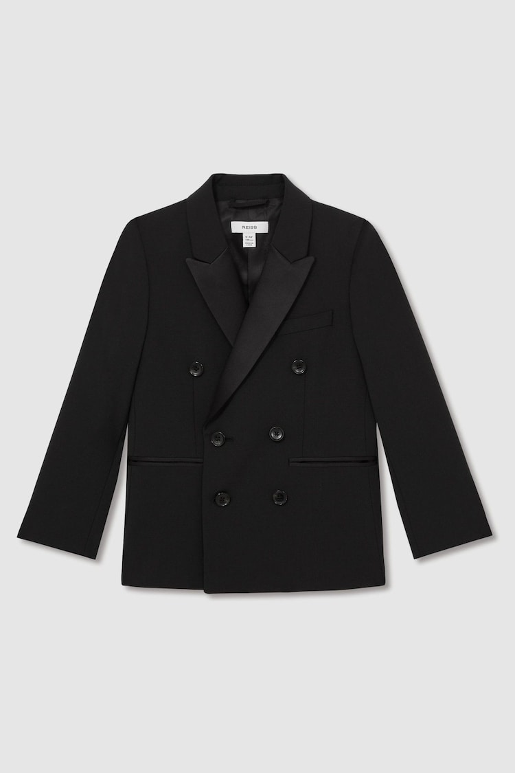 Reiss Black Knightsbridge Db 13-14 yrs Wool-Blend Double-Breasted Tuxedo Jacket - Image 1 of 1