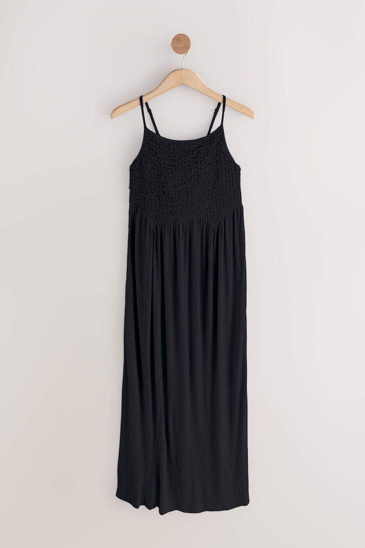 Black Strappy Shirred Jersey Maxi Dress - Image 1 of 1