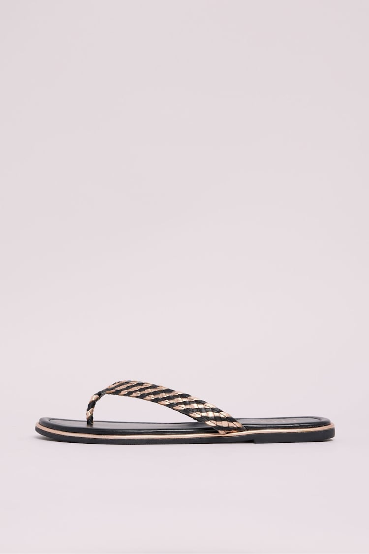 Lipsy Black Leather Plaited Flip Flop Sandals - Image 1 of 1