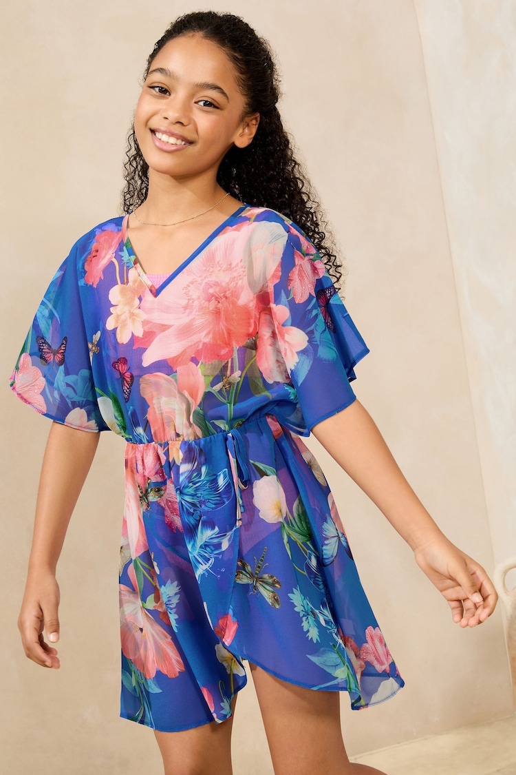 Lipsy Cobalt Blue Floral Printed Kaftan (5-16yrs) - Image 1 of 1
