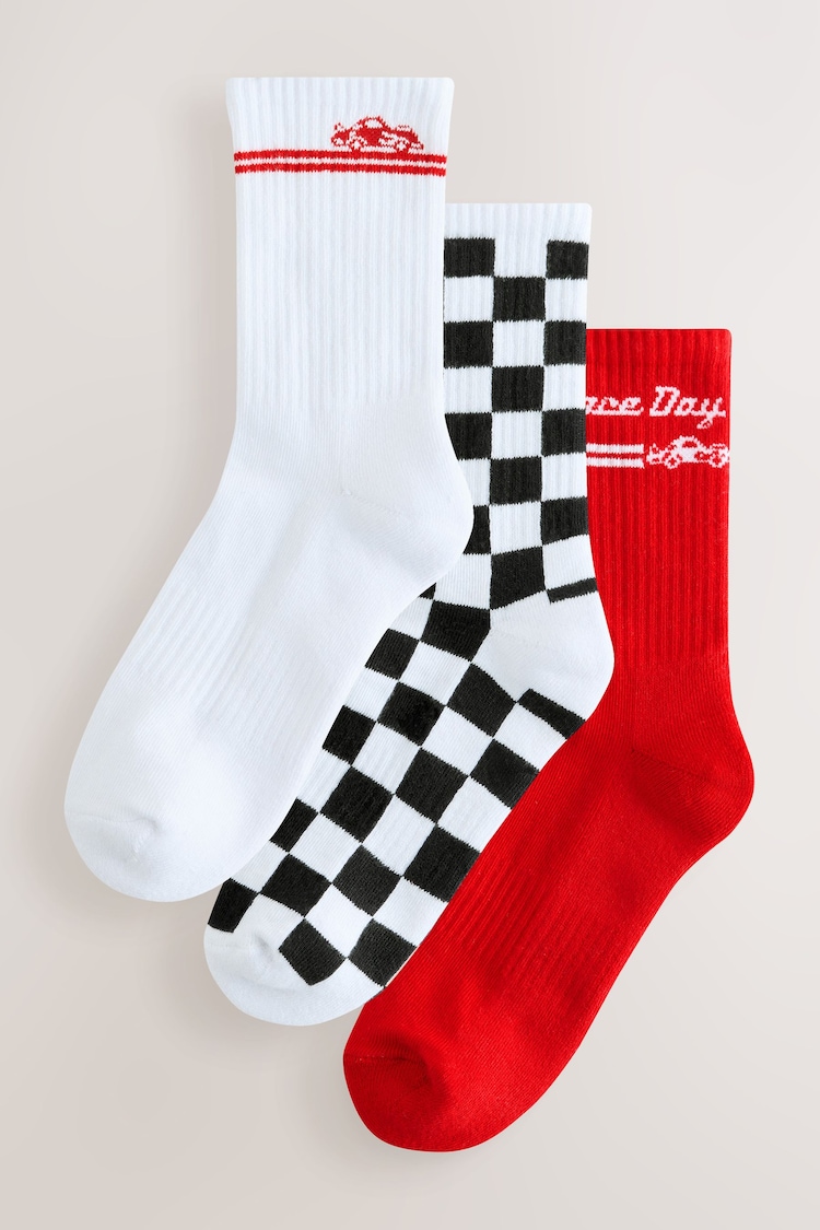 Racing Car Cushion Sole Ribbed Sport Ankle Socks 3 Pack With Arch Support - Image 1 of 1