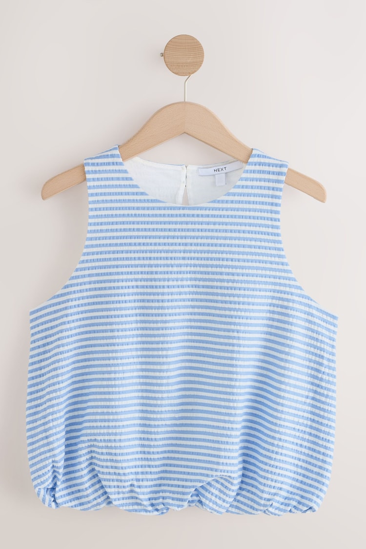 Blue/White Stripe 100% Cotton Sleeveless Bubble Hem Top - Image 1 of 1