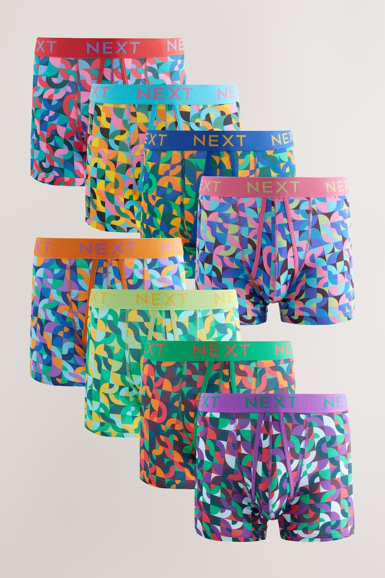 Bright Geometric Pattern A-Front Boxers 8 Pack - Image 1 of 1