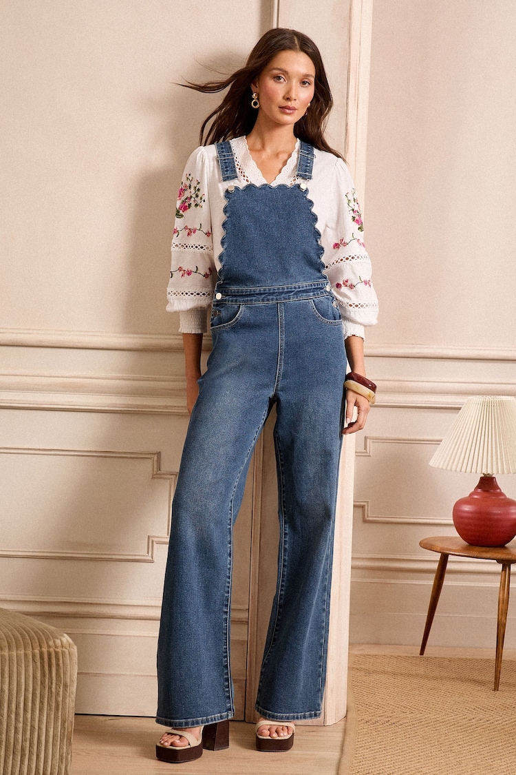 Love & Roses Scallop Edge Denim Dungarees - Imagen 1 de 1
