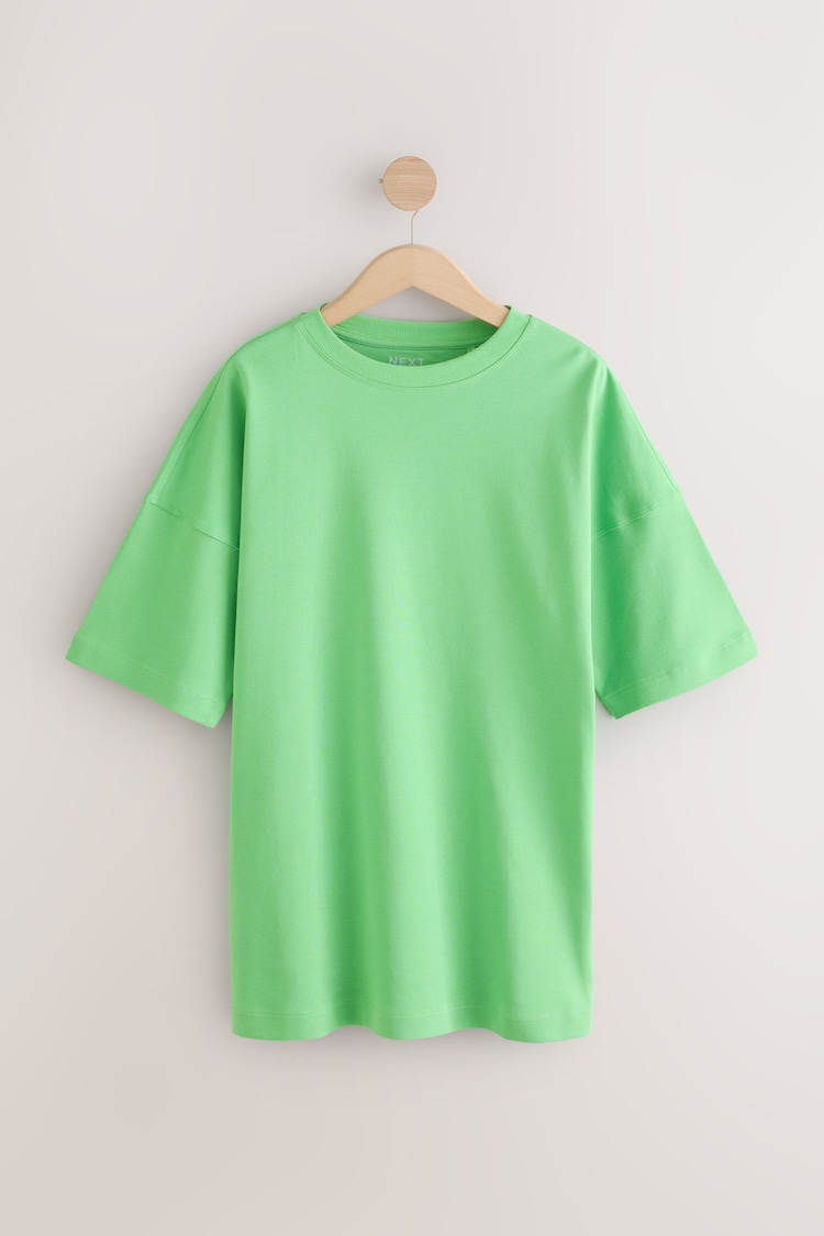 Bright Green 100% Cotton Relaxed Fit Heavyweight Longline Crew Neck T-Shirt - Image 1 of 1