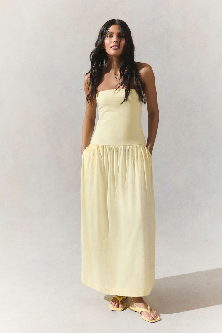 Buttermilk Yellow Drop Waist Bandeau Maxi Length Jersey Dress - Image 1 of 1