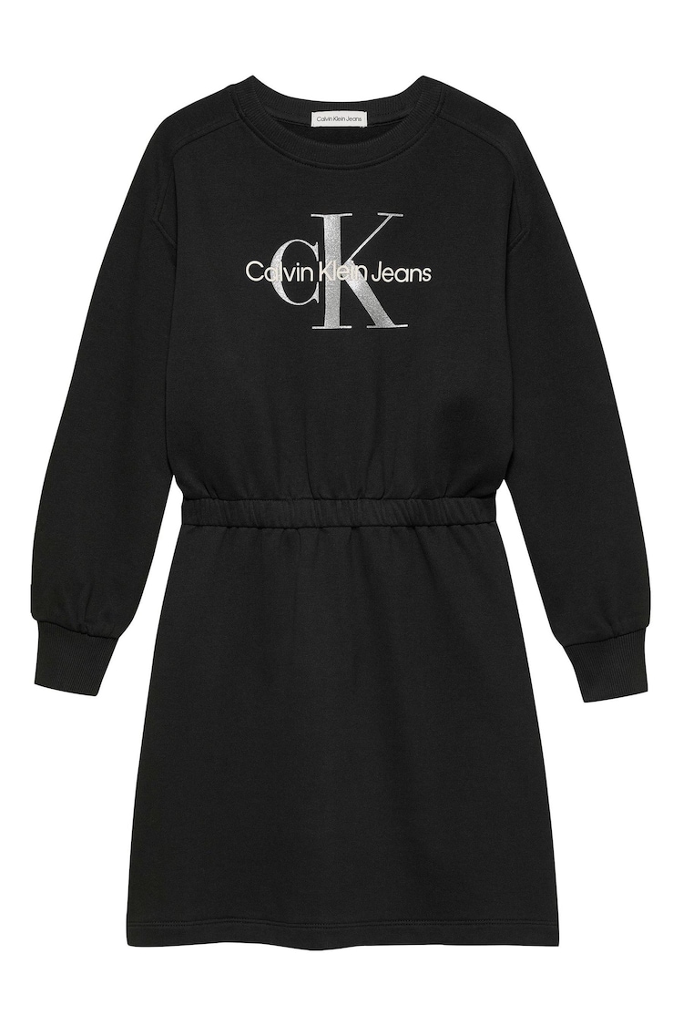 Calvin Klein Black Glitter Logo Sweatshirt Dress - Image 1 of 1