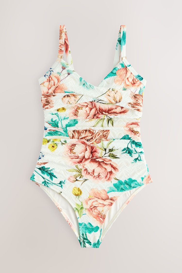 White Floral Lace Shaping Tummy Control Swimsuit - Image 1 of 1