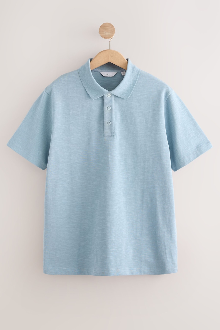 Blue 100% Cotton Short Sleeve Slub Polo Shirt - Image 1 of 1