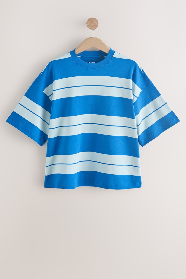 Blue/Light Blue Oversized Relaxed Fit Boxy Heavyweight Crew Neck T-Shirt - Image 1 of 1