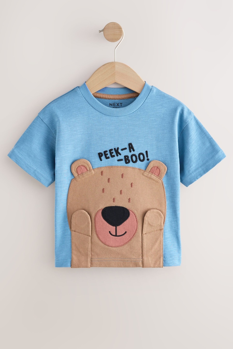 Blue Peekaboo Bear Print Short Sleeve Interactive Appliqué T-Shirt (3mths-7yrs) - Image 1 of 1