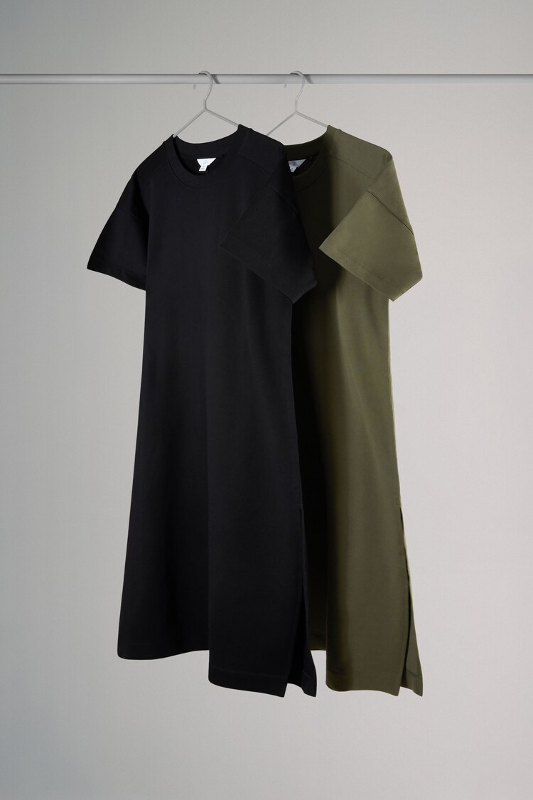 The Set Khaki Green/Brown Crew Neck Loopback 100% Cotton Sweat Dress 2 Pack - Image 1 of 1