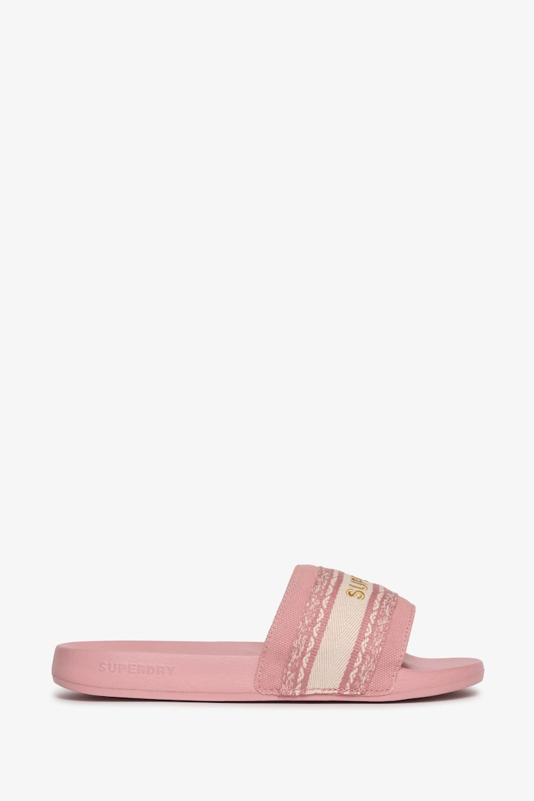 Superdry Pink Webbing Interest Pool Slides - Image 1 of 1