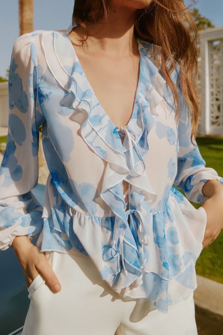 Azul - Blusa de manga larga con volantes delanteros de Friends Like These - Imagen 1 de 1