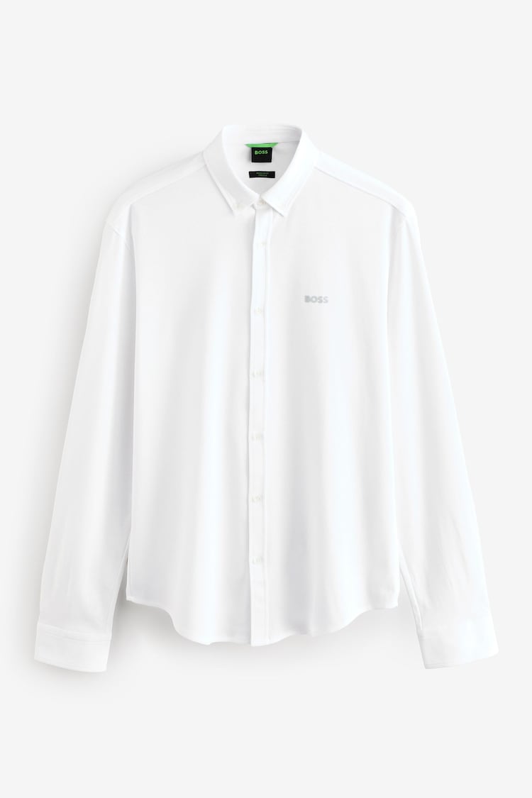 BOSS White Ground Motion Jersey Stretch Oxford 100% Cotton Shirt - Image 1 of 1