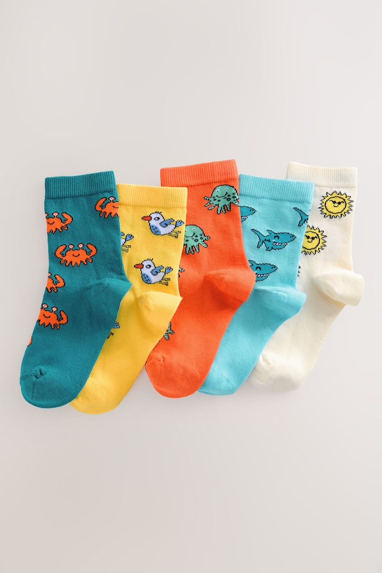 Red/Navy/Yellow Sea Animal Print Rich Socks 5 Pack - Image 1 of 1