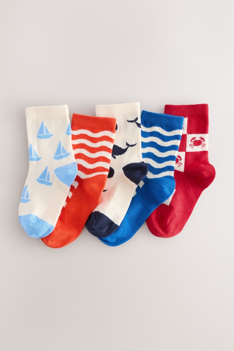 Marineblau/Rot/Ecru/Marine-Look - Print-Socken im 5er-Pack - Bild 1 von 1 Marineblau/Rot/Ecru/Marine-Look - Print-Socken im 5er-Pack - Bild 1 von 1