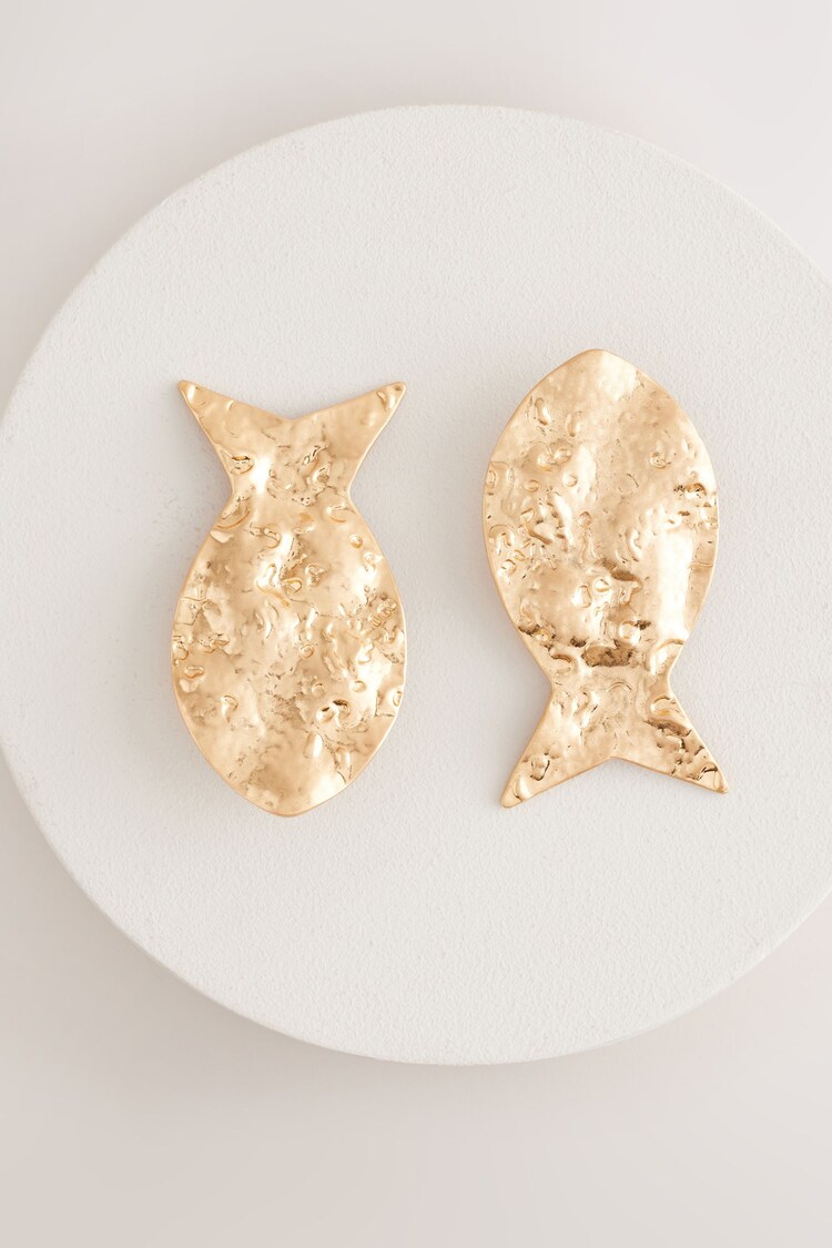 Gold Tone Statement Fish Stud Earrings - Image 1 of 1