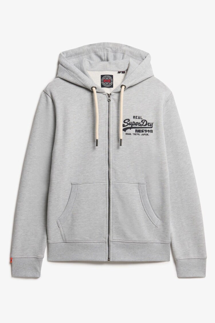 Superdry Grey VL Embroidered Relaxed Zip Hoodie - Image 1 of 1
