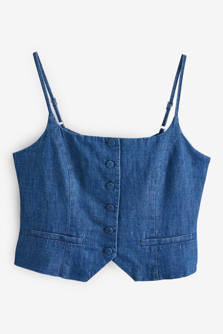 Rinse Blue Linen Blend Denim N. Premium Strappy Waistcoat - Image 1 of 1