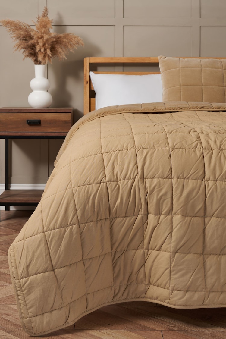 BHS Sand Square Stitch Quilted 100% Cotton Bedspread - Image 1 of 1