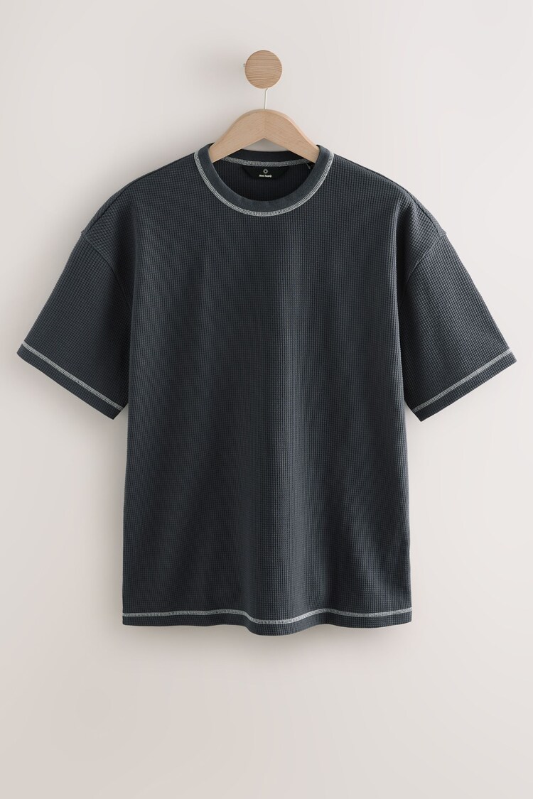 Charcoal Grey Contrast Stitch Textured T-Shirt - Image 1 of 1